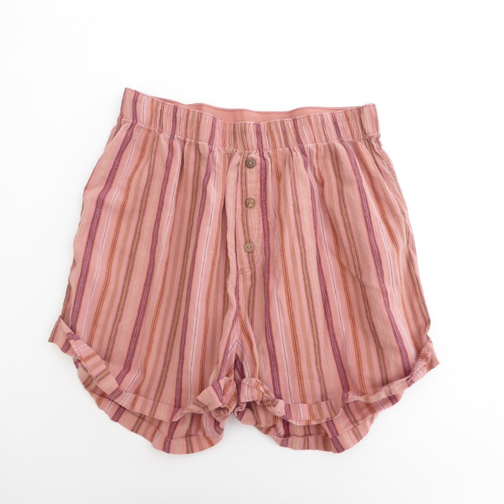 Intimately Free People Womens Day to Day Flannel Boxer Shorts Pink Striped Small